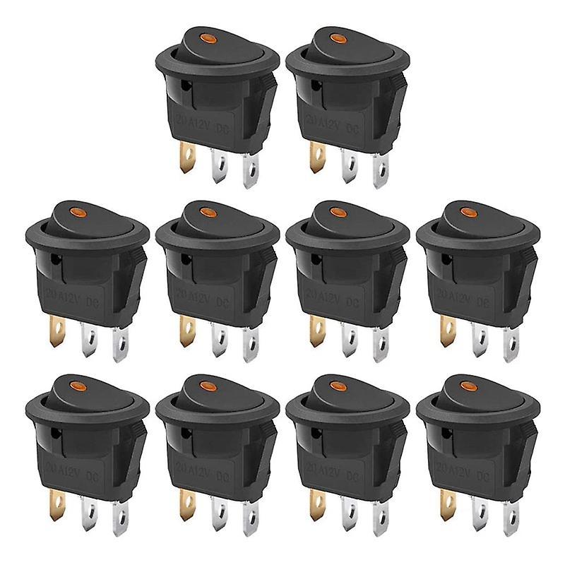 10pcs Spst Round Dot Switch 20a for Car Or Boat with Led,yellow Light