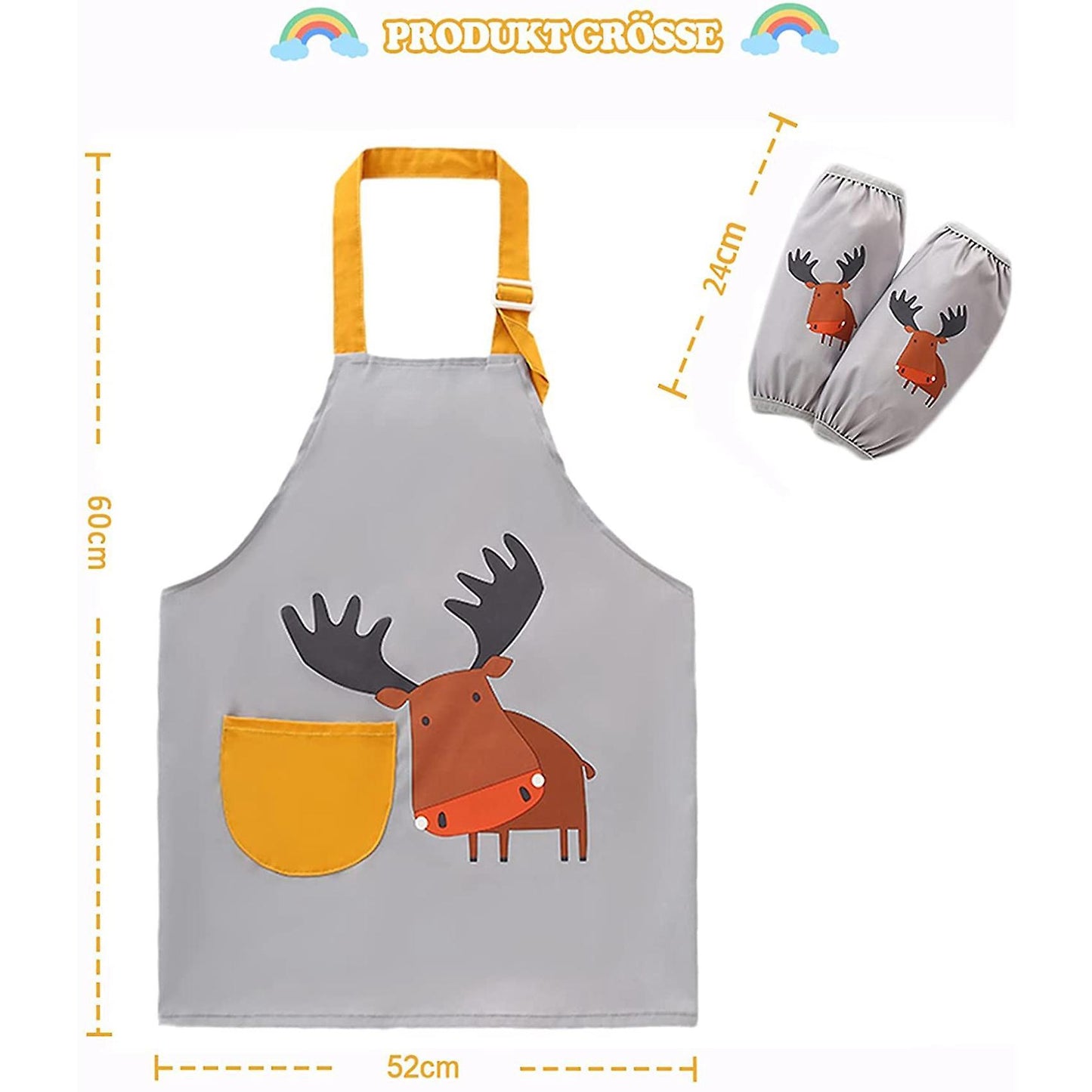 Kids Apron with Pocket Boys Girls Painting Baking Apron Deer