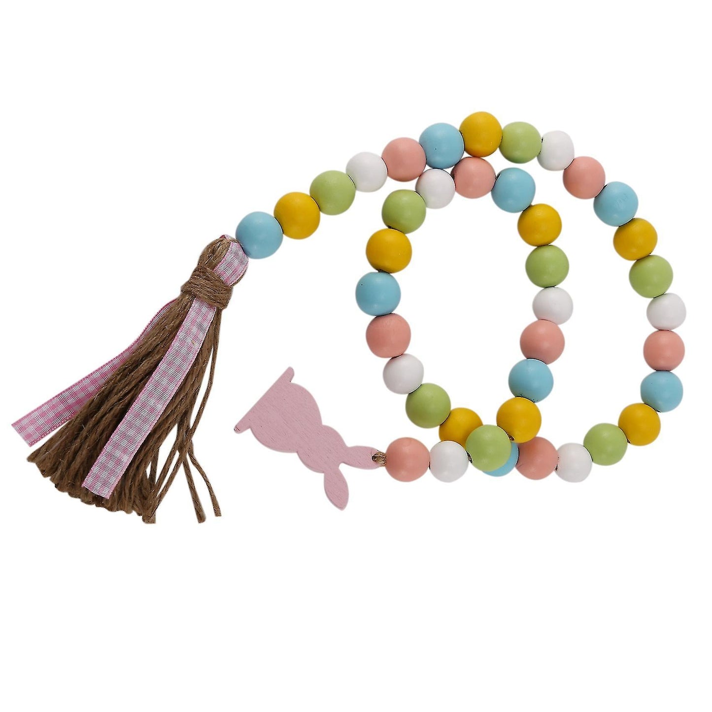 Easter Wood Bead Garland with Tassels and Bunny Tag Rustic (pink)