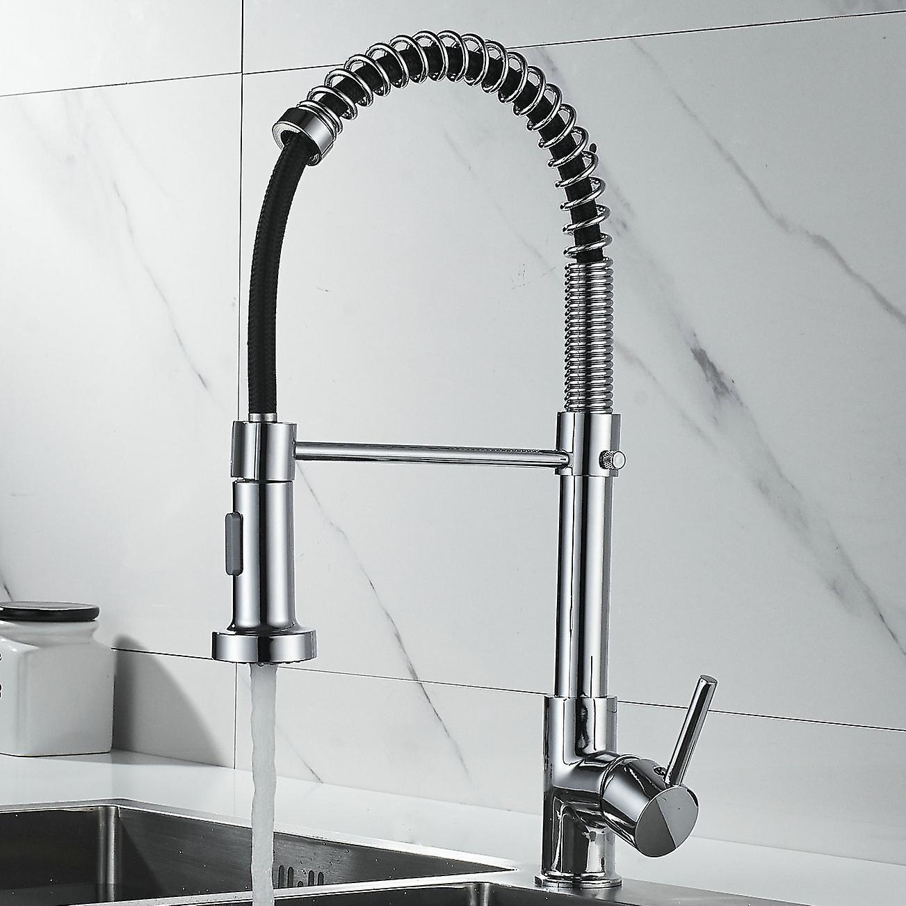 Hot Cold Kitchen Sink Faucets Copper Spring Spout Mixer Tap Crane-d
