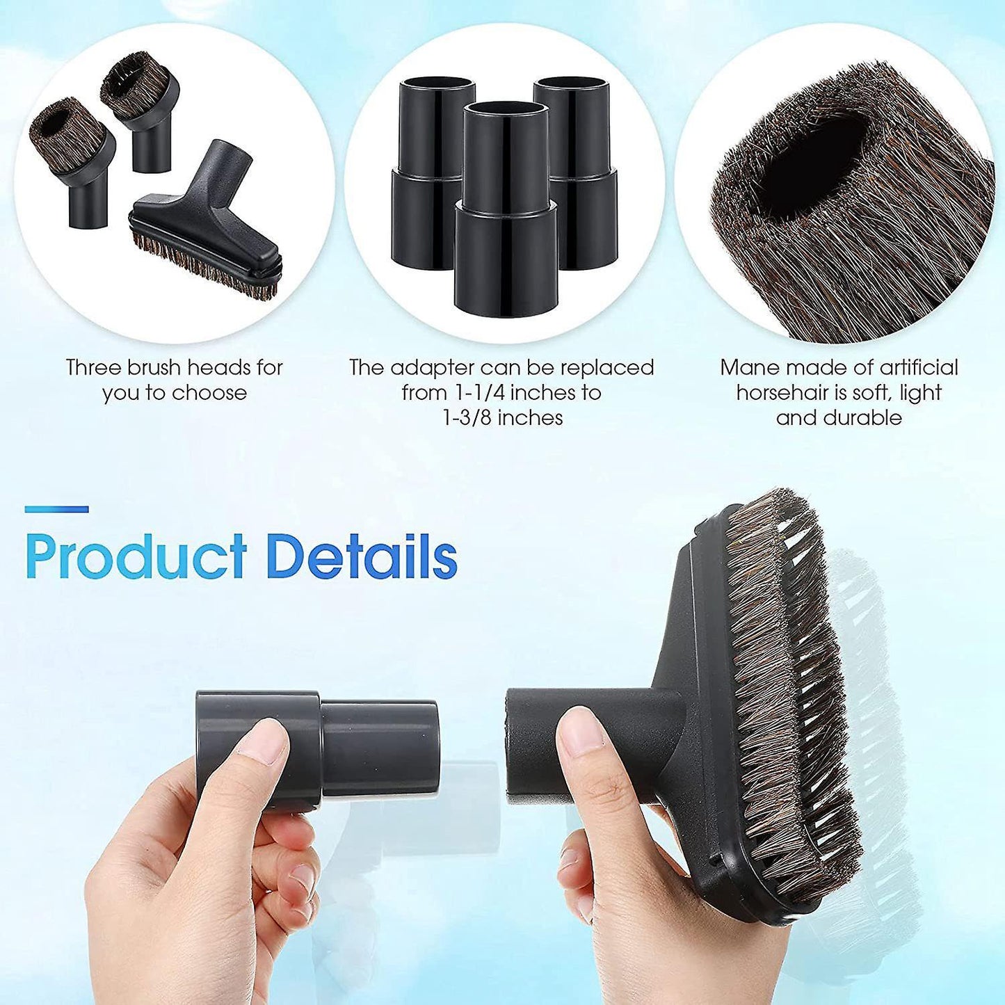 7 Pieces 25mm and 36mm Round Brush 5.9 Inch Floor Brush 1.25 Brush