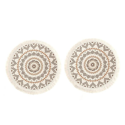 Set Of 2 Breakfast Placemats Round Placemats Non-slip Yellow+gray