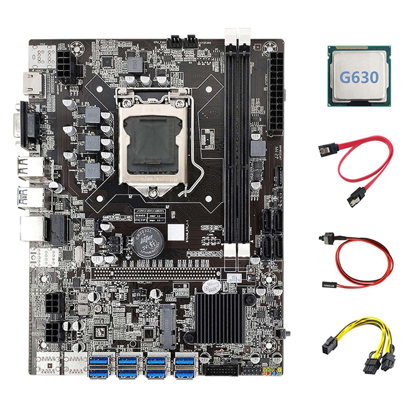 B75 Eth Mining Motherboard 8xpcie to Usb+g630 Cpu+sata Cable Lga1155