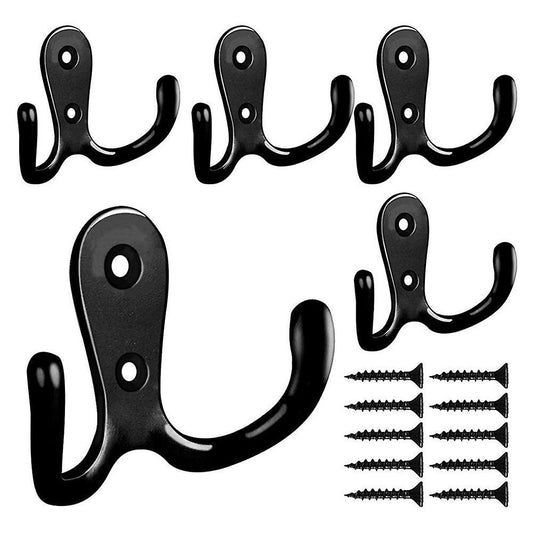 Dual Coat Hooks Wall Mounted for Bathroom Bedroom Door Wall (black)