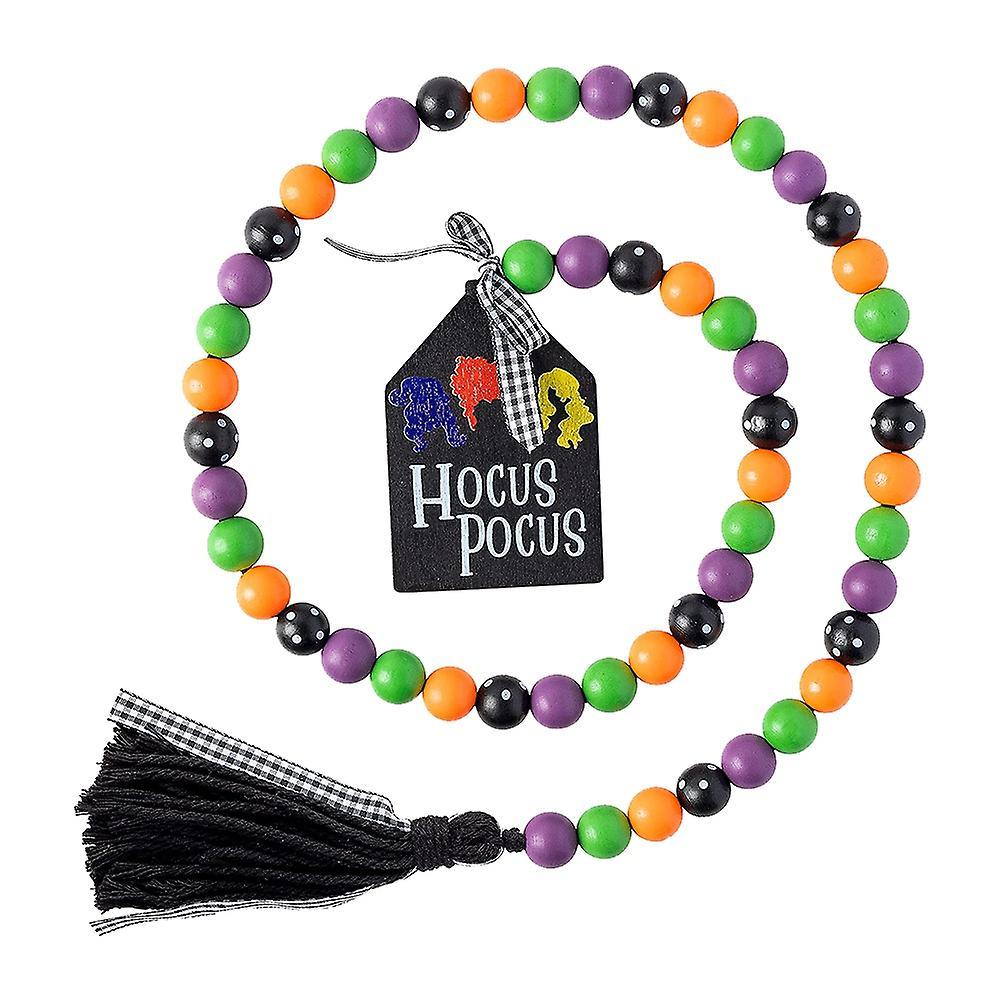 41.3 Inches Halloween Wood Bead Garland with Tassel Tag Wood Beads