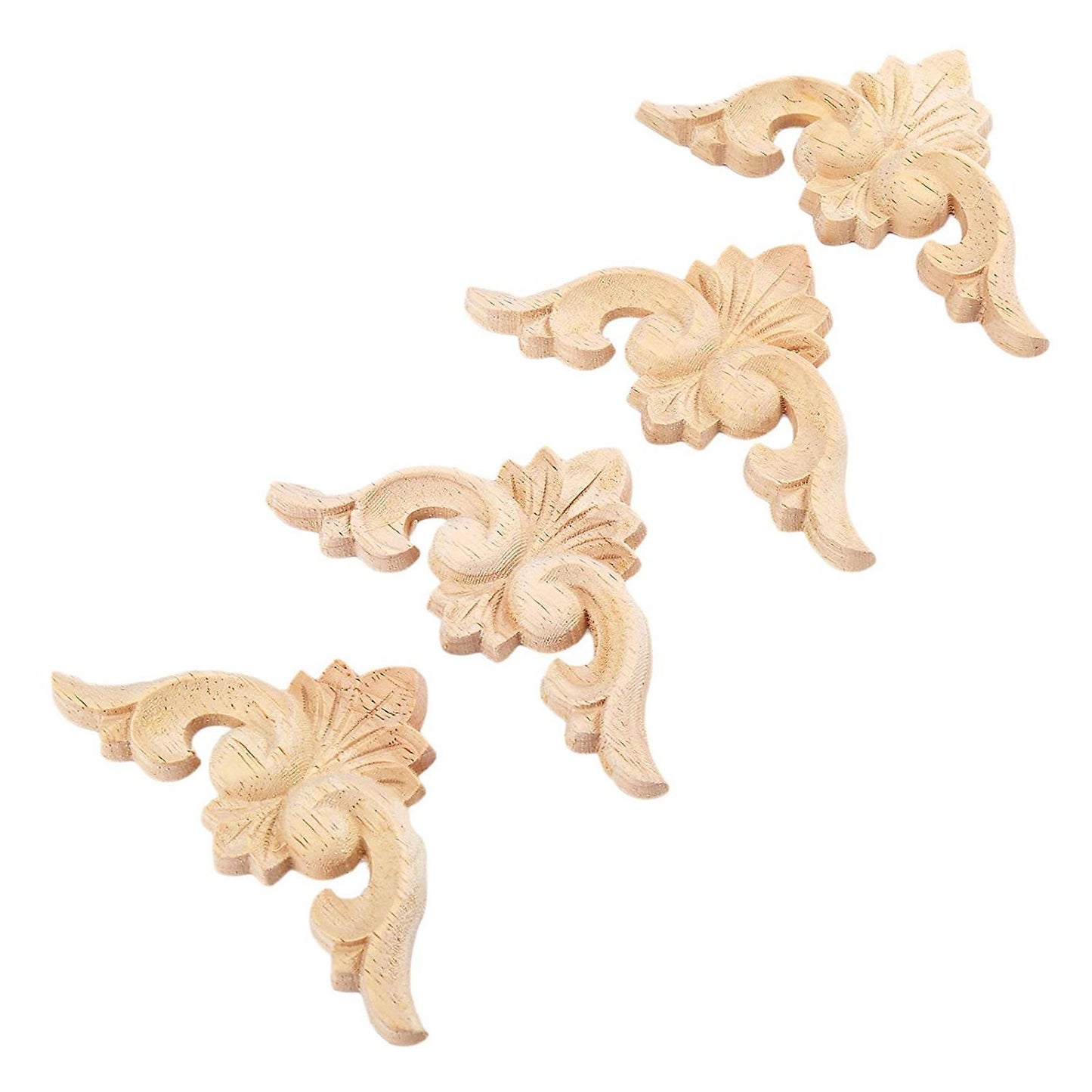4pcs 6x6cm Wood Carved Corner Onlay Applique Furniture Decor