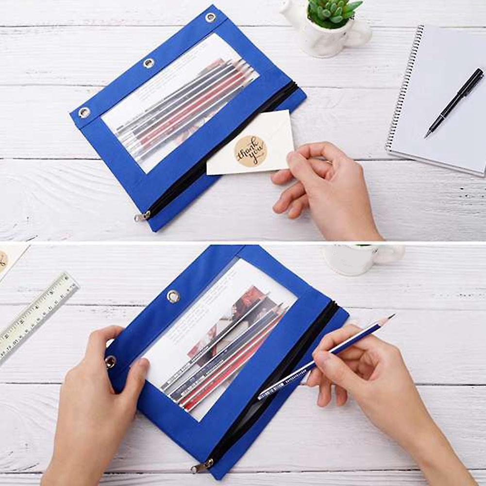 3pcs Color Pencil Bag for 3 Ring Binders Double Zipper Bag