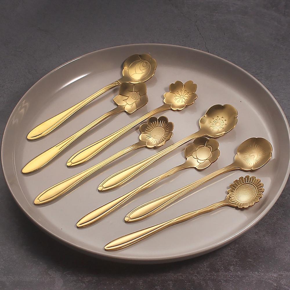 8pcs Flower Spoon Coffee Teaspoon Set Stainless Steel Dessert Spoon