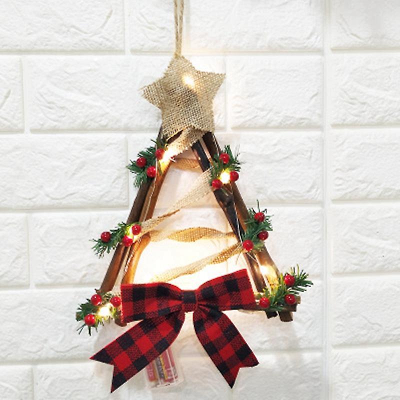 Christmas Wreath Door Window Decoration Rattan with Bow Pine Cones Brown + Red