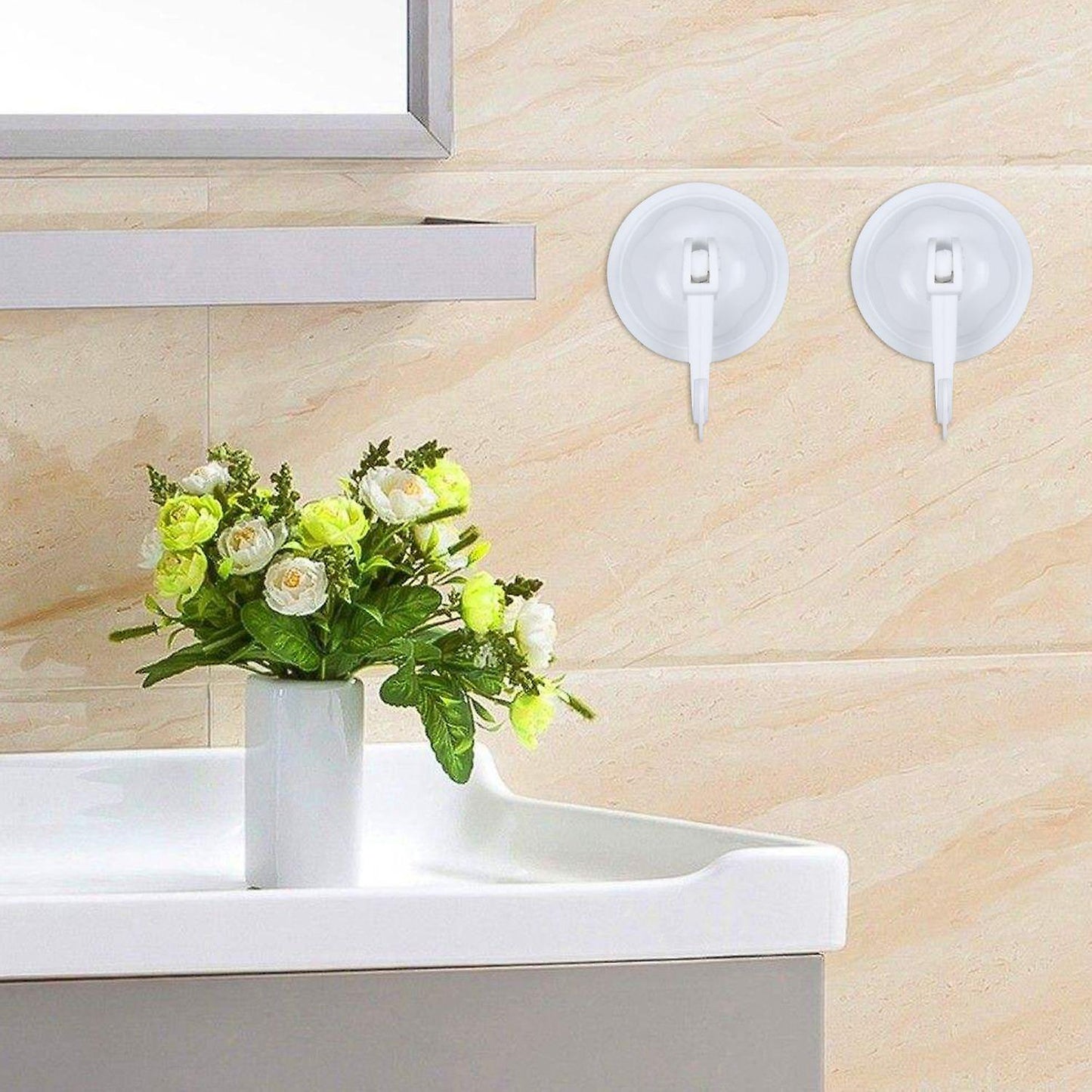 Household Wardrobe White Plastic 7cm Dia Suction Cup Single Hook