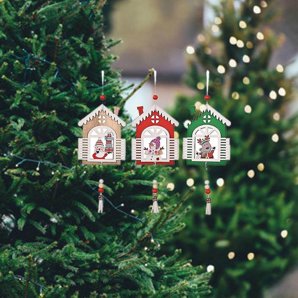 3pcs Christmas Tree Or Room Decoration Tassel House Wooden Pendant