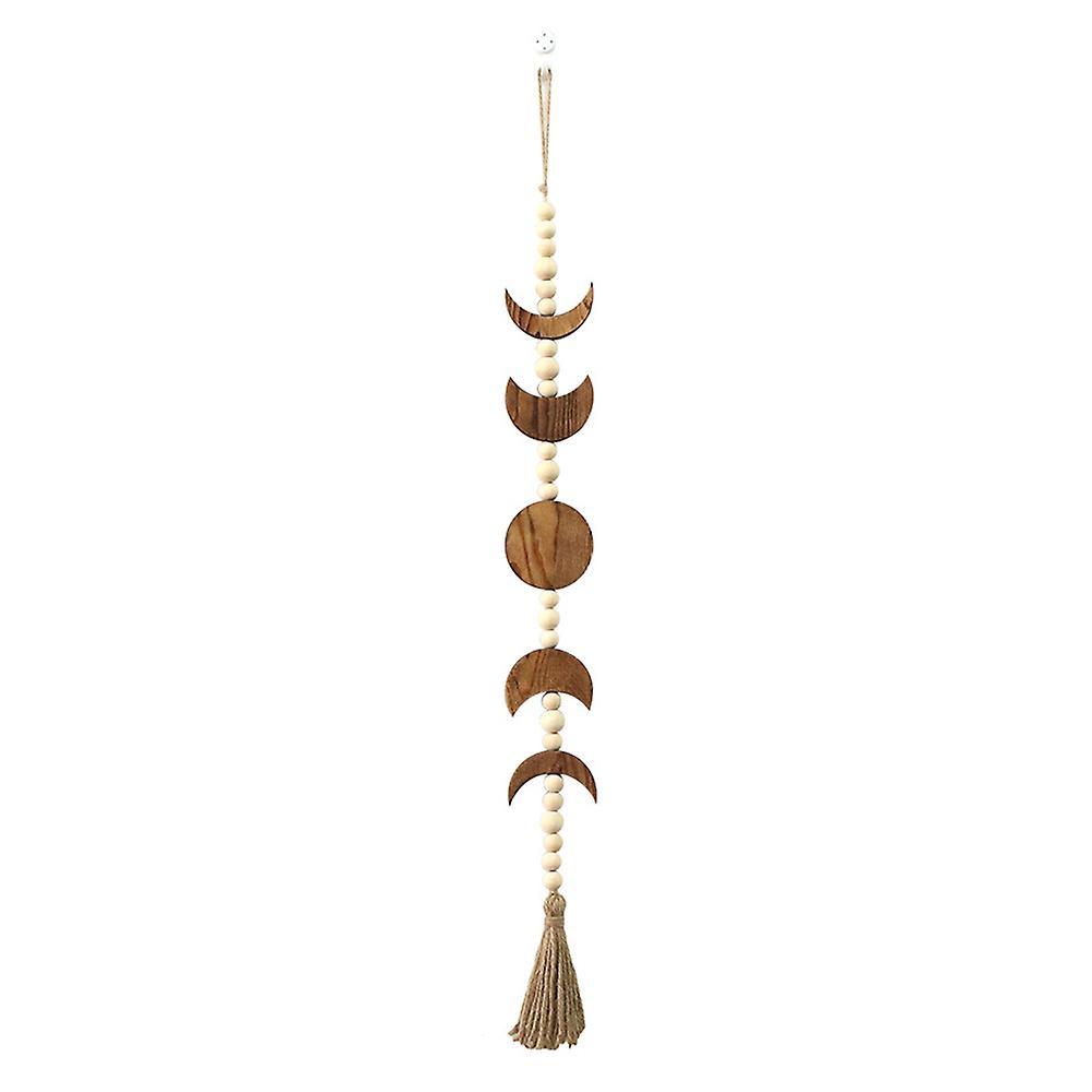 Wood Moon Phase Wall Hanging,boho Farmhouse Beaded Moon Garland,brown