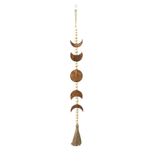 Wood Moon Phase Wall Hanging,boho Farmhouse Beaded Moon Garland,brown