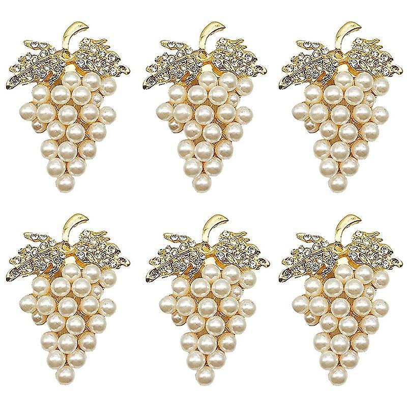 Grapes Napkin Rings Set Of 6, with Imitation Diamond and Pearls Inlay