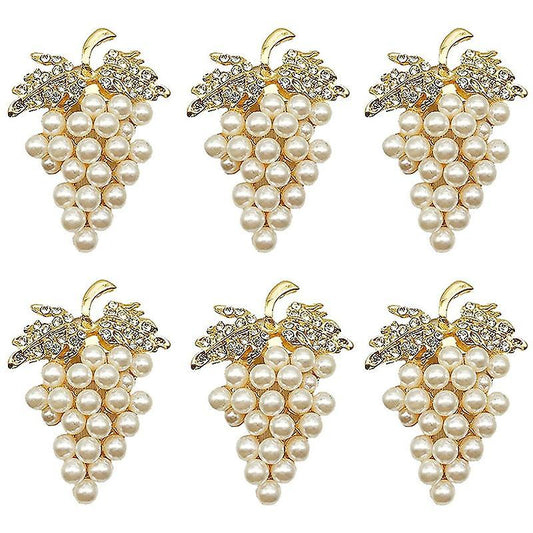 Grapes Napkin Rings Set Of 6, with Imitation Diamond and Pearls Inlay