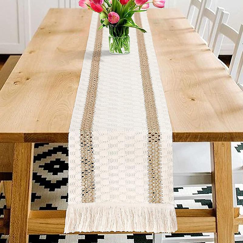 Macrame Table Runner, Cream Beige Boho Table Runner with Tassels