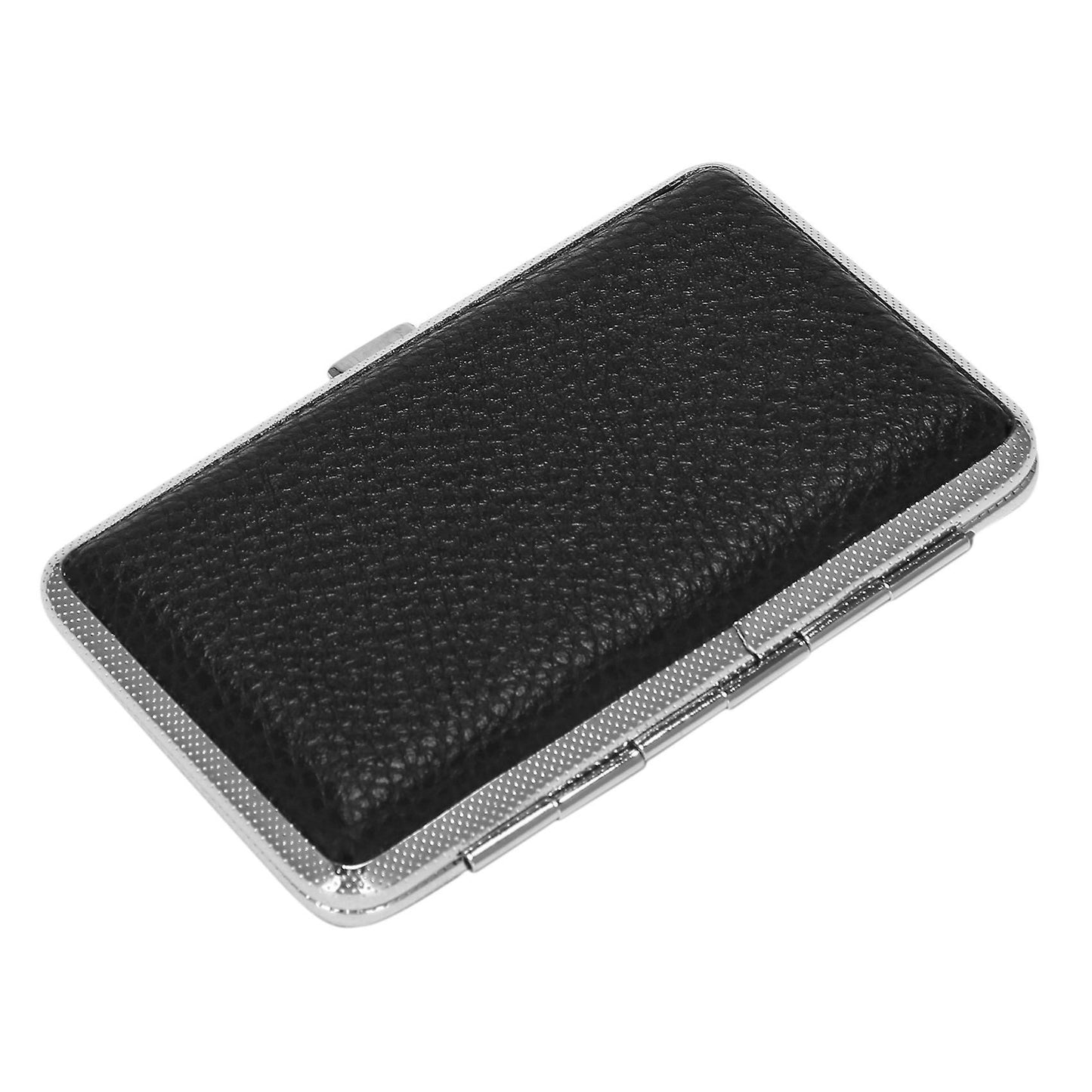 Metal Frame Black Faux Leather Cigarette Storage Case Box
