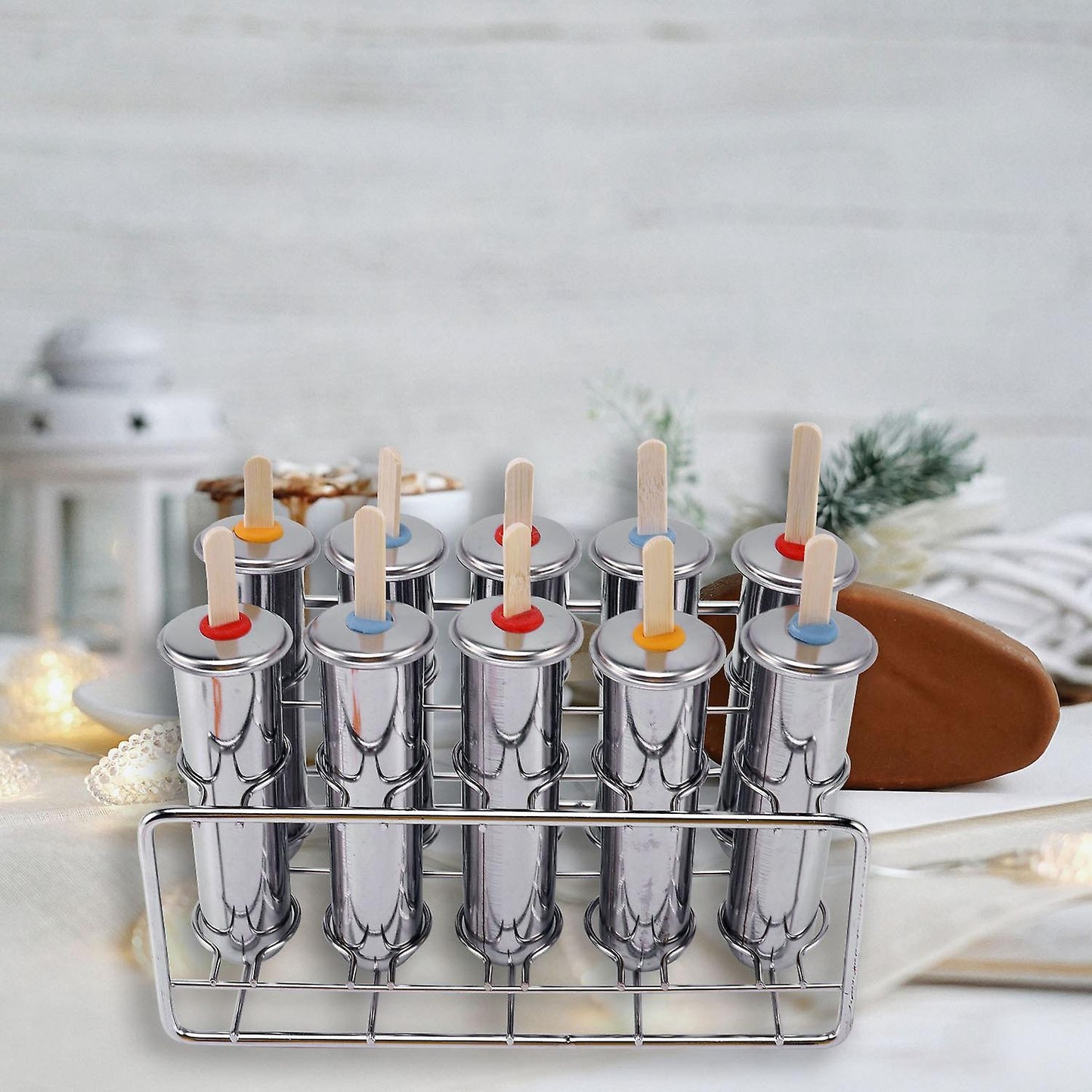 Stainless Steel Popsicle Molds Ice Cream Sticks Brush 10 Molds