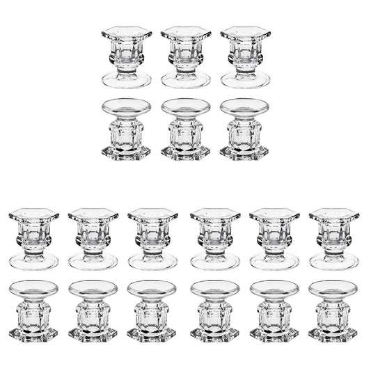 6 Pack Glass Clear Candlestick Holders Fit 1.85inch Pillar Or 7/8inch