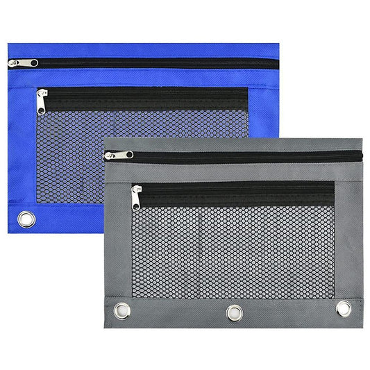 2pcs 3 Ring Binder Pencil Pouches 2 Pocket Pencil Pouches with Zipper
