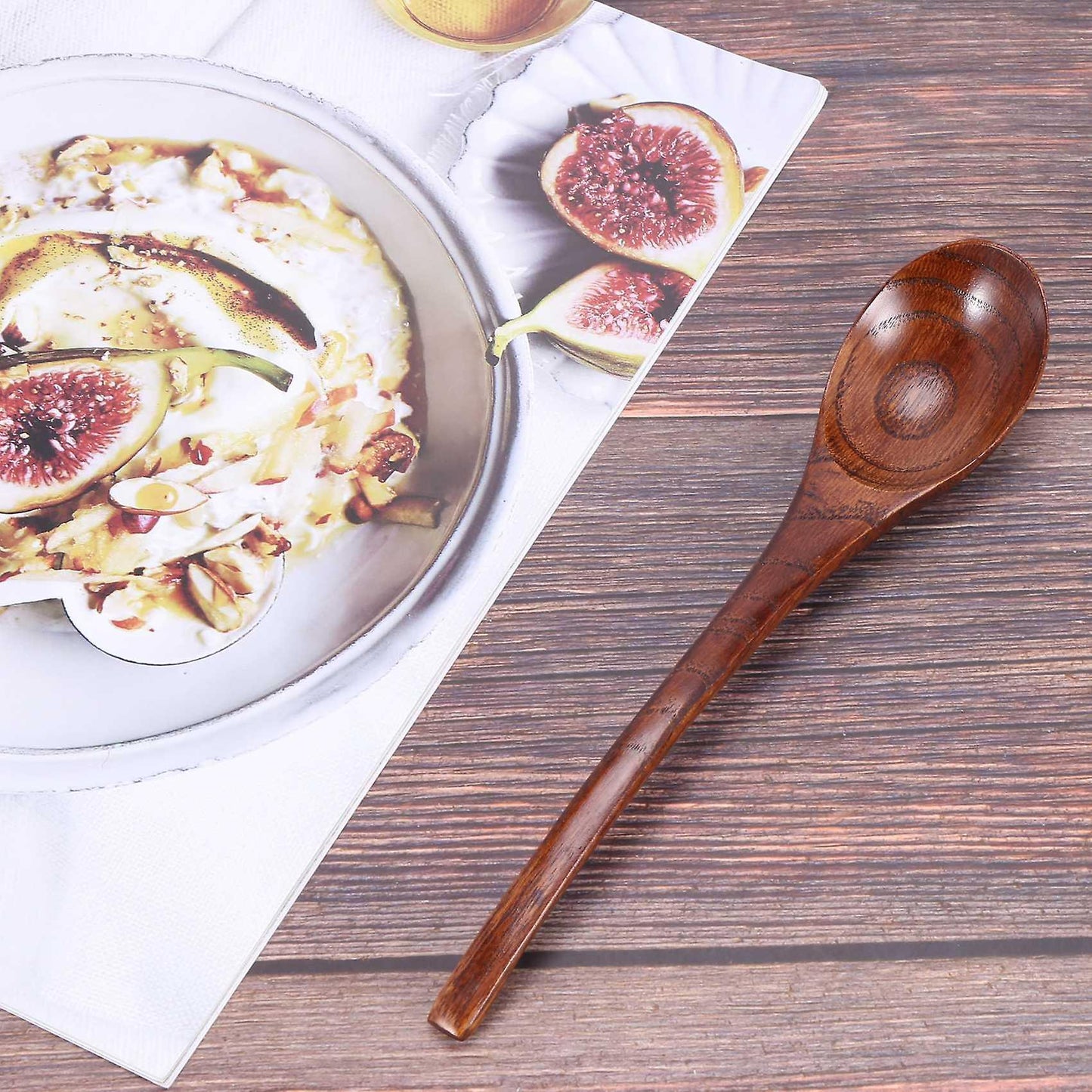 Wooden Soup Spoons, 6 Pieces 7.84 Inches Japanese Ramen Spoons Round