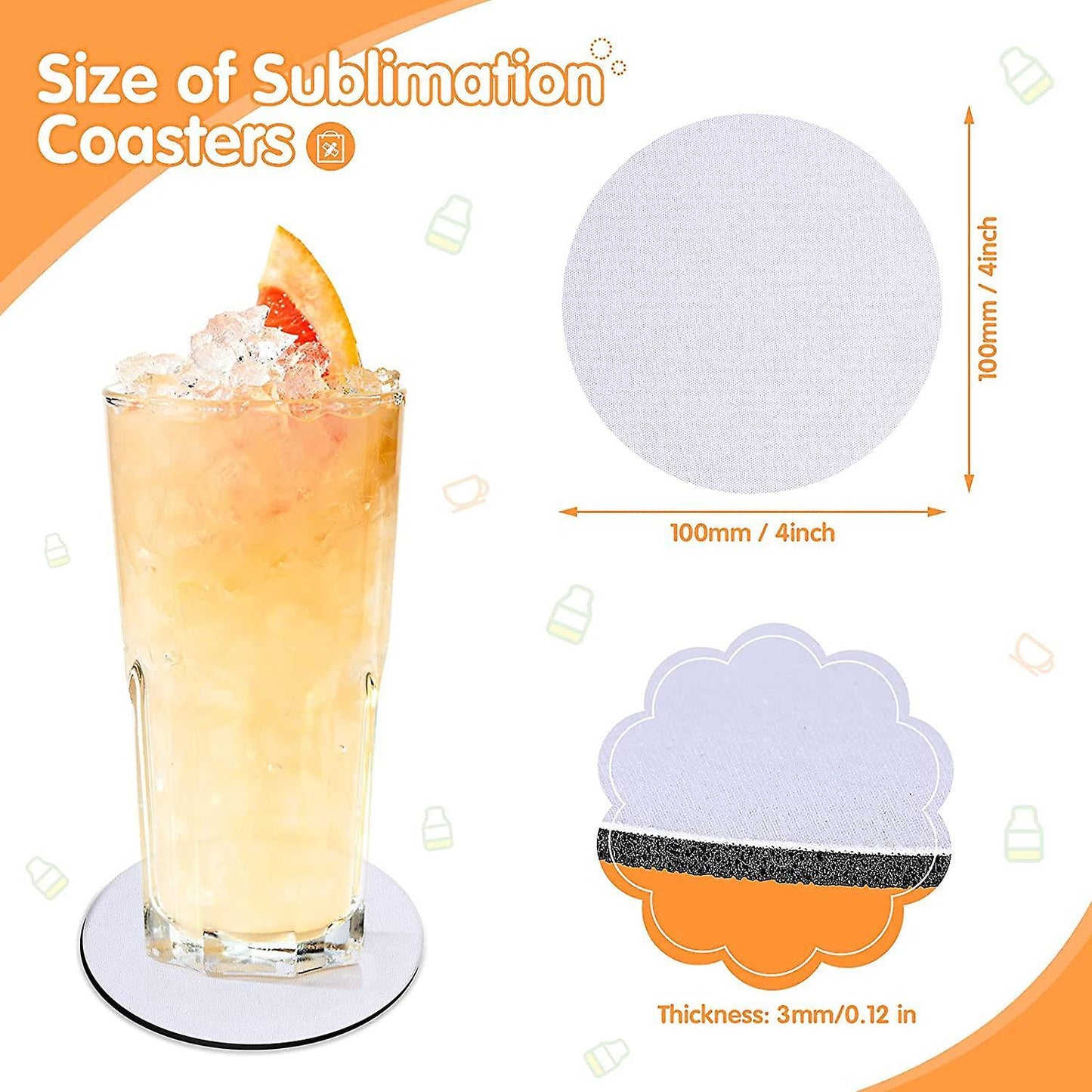 5 Pieces Of Round Coaster Heat Transfer Pu Leather Coaster (4inch)