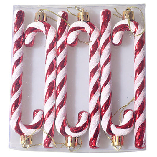 6pcs Christmas Tree Decoration Plastic Candy Cane Pendant, Red