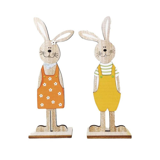 2 Pcs Easter Wooden Rabbit Ornaments Stand Up Plaques Cute Small
