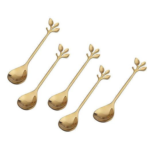 Coffee Stirring Spoon Stainless Steel Branch Leaves Spoon,gold(5pcs)