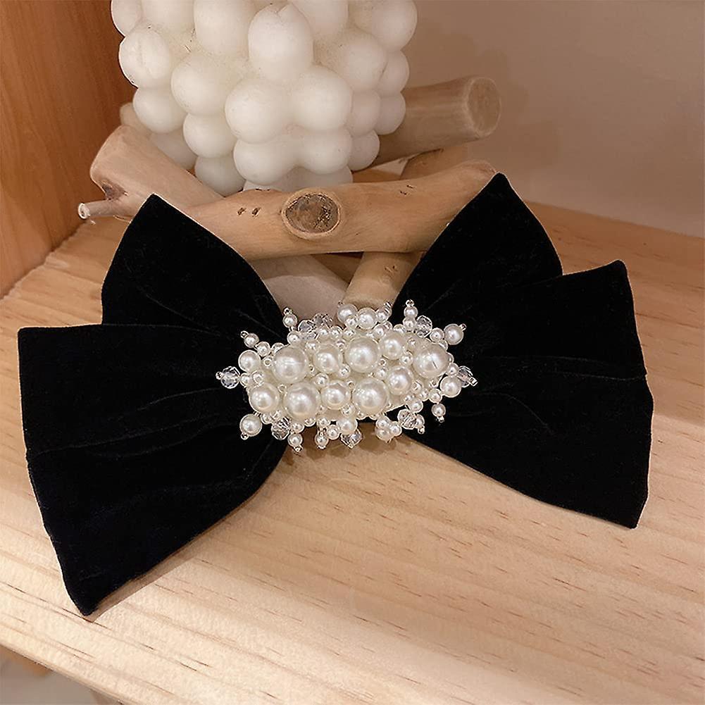 2pcs Bowknot Pearl Clip Headdress Sweet Girl Heart Hairpin (black)