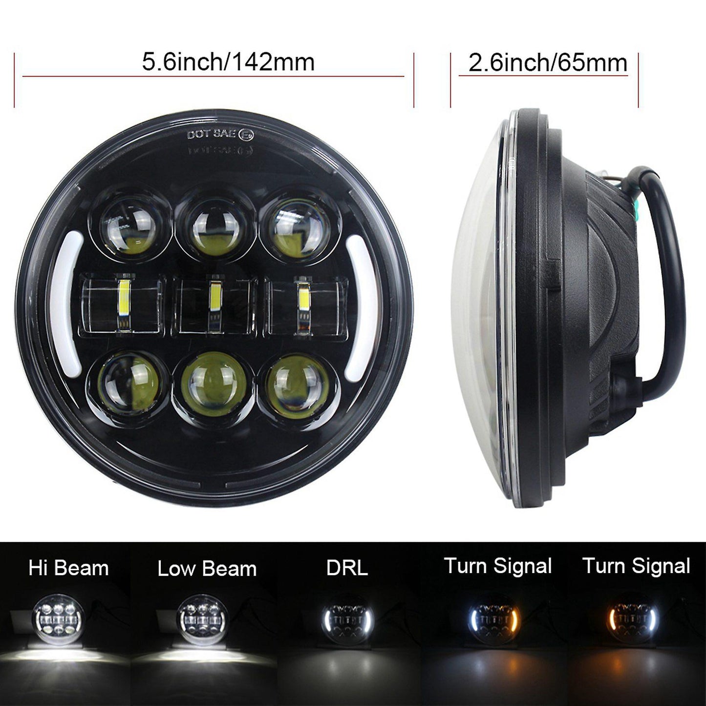 45w 5.75 Inch Motorcycle Headlight Round with Drl Turn Signal Light