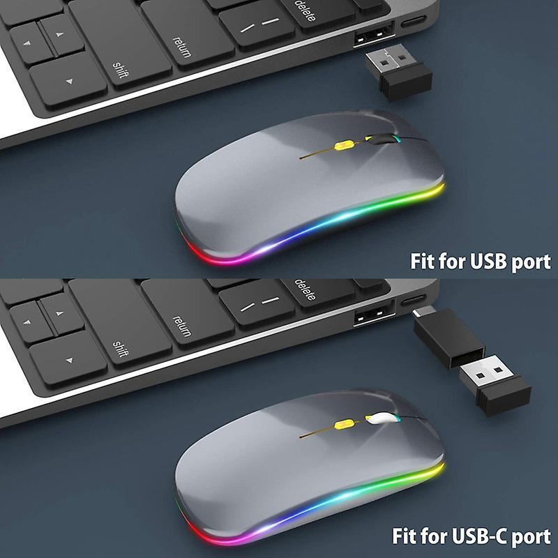 Led Wireless Mouse,with Usb & Type-c Receiver, for Laptop(gray)
