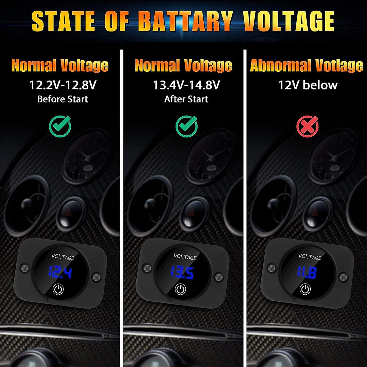 12v Voltage Gauge Dc12v 24v Waterproof for Boat Marine Truck Atv Utv