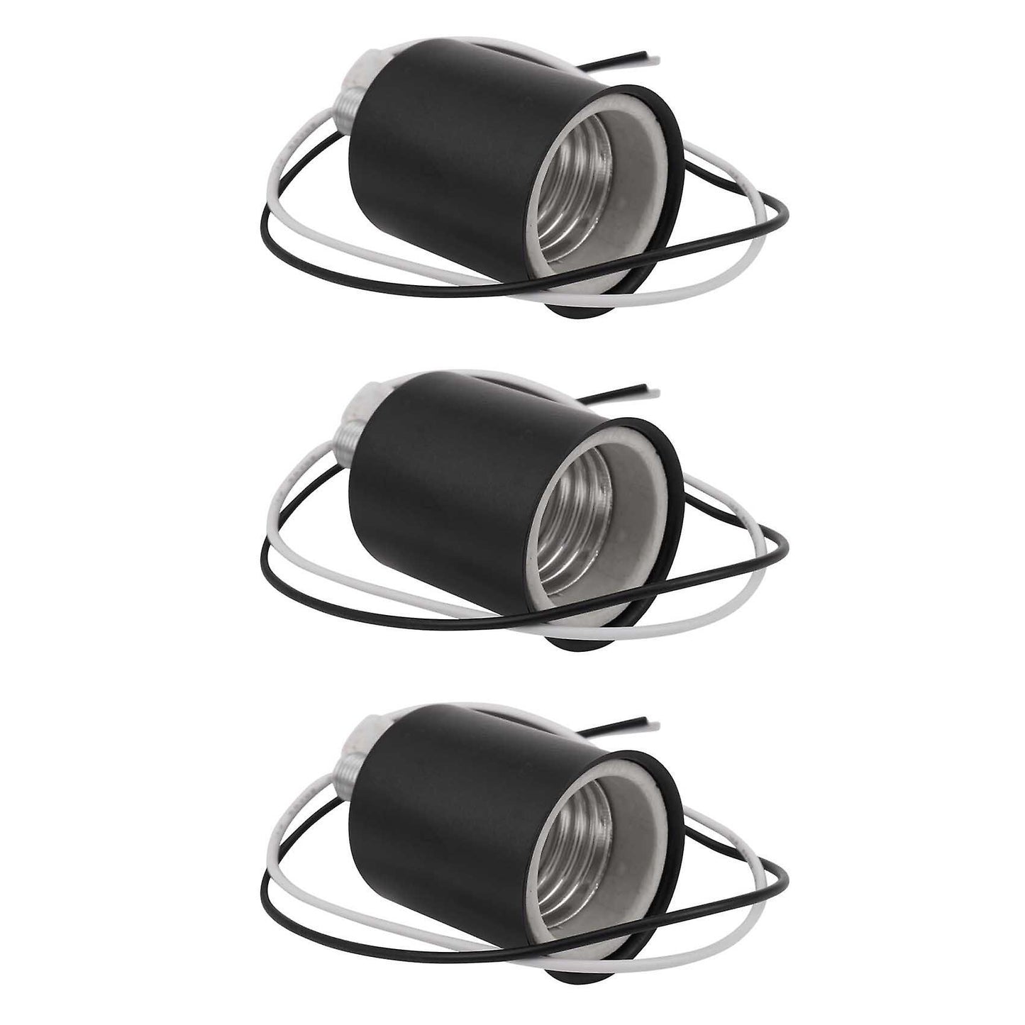 3x E27 Ceramic Base Socket Adapter Metal Lamp Holder with Wire Black