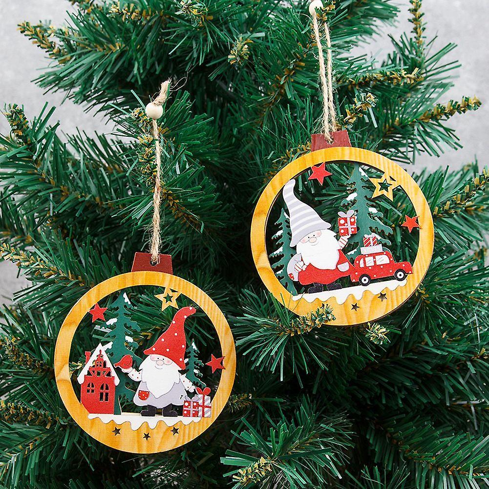 Christmas Decorations Wooden Double-layer Hollow Santa Claus Pendant