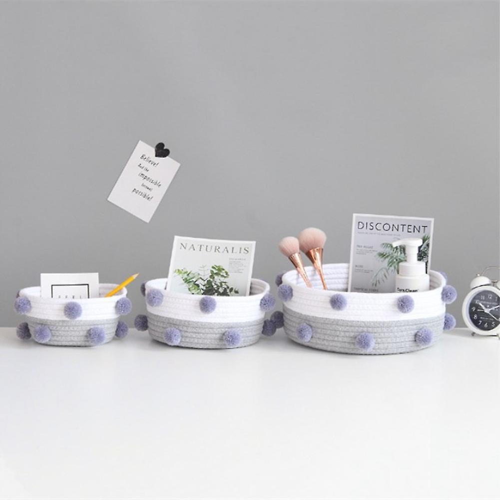 Household Pompon Storage Basket Woven Laundry Basket Gray