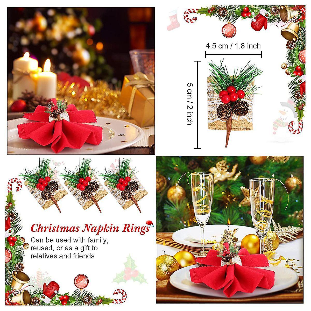 6pcs Christmas Napkin Rings Burlap Napkin Holders,for Wedding