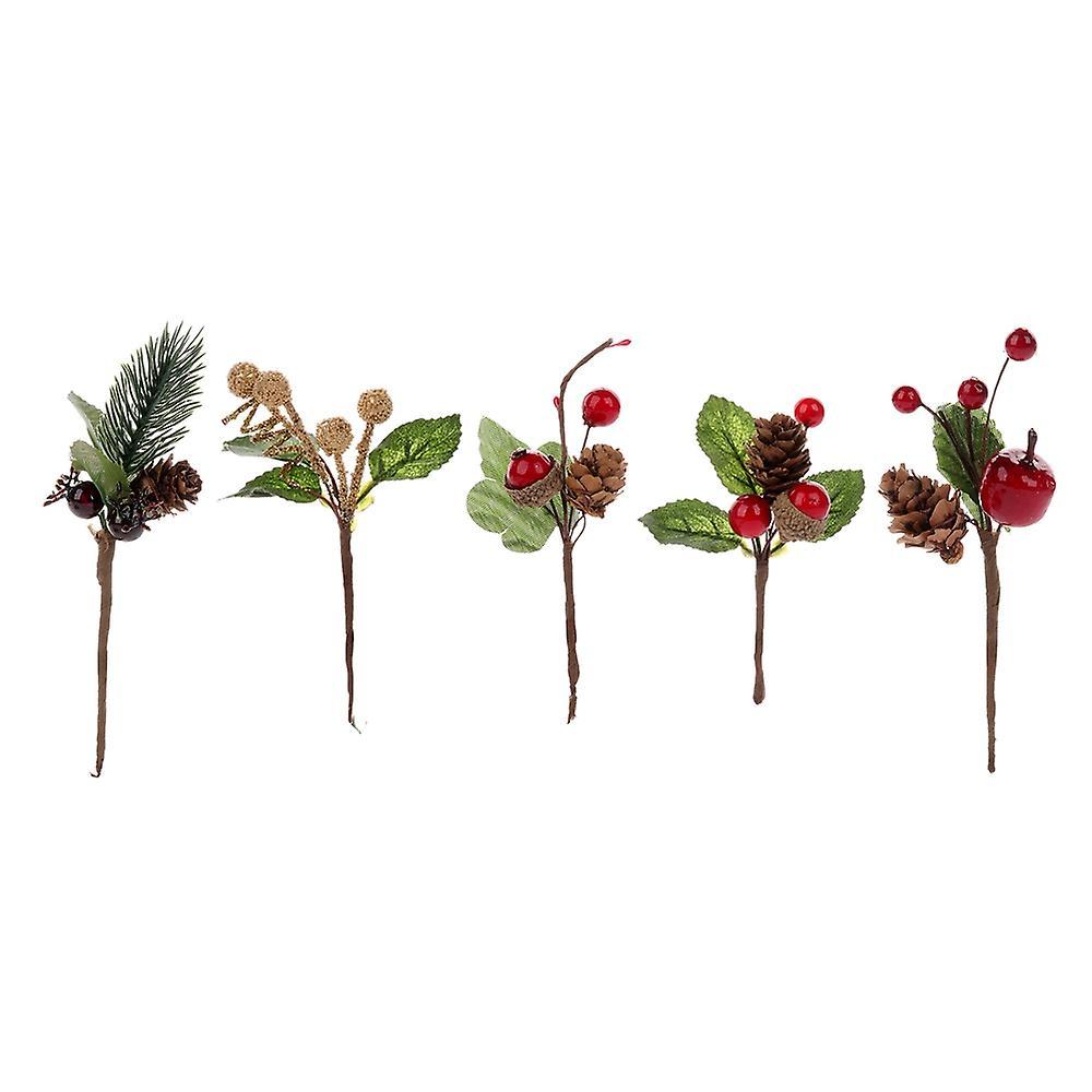 15pcs Red Christmas Berry and Pine Cone with Holly Branches for Decor