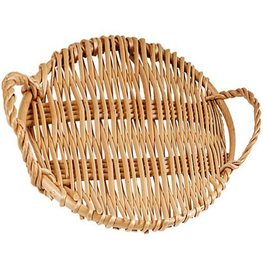 Handwoven Rattan Fruit Tray Storage Tray Wooden Round Basket-round