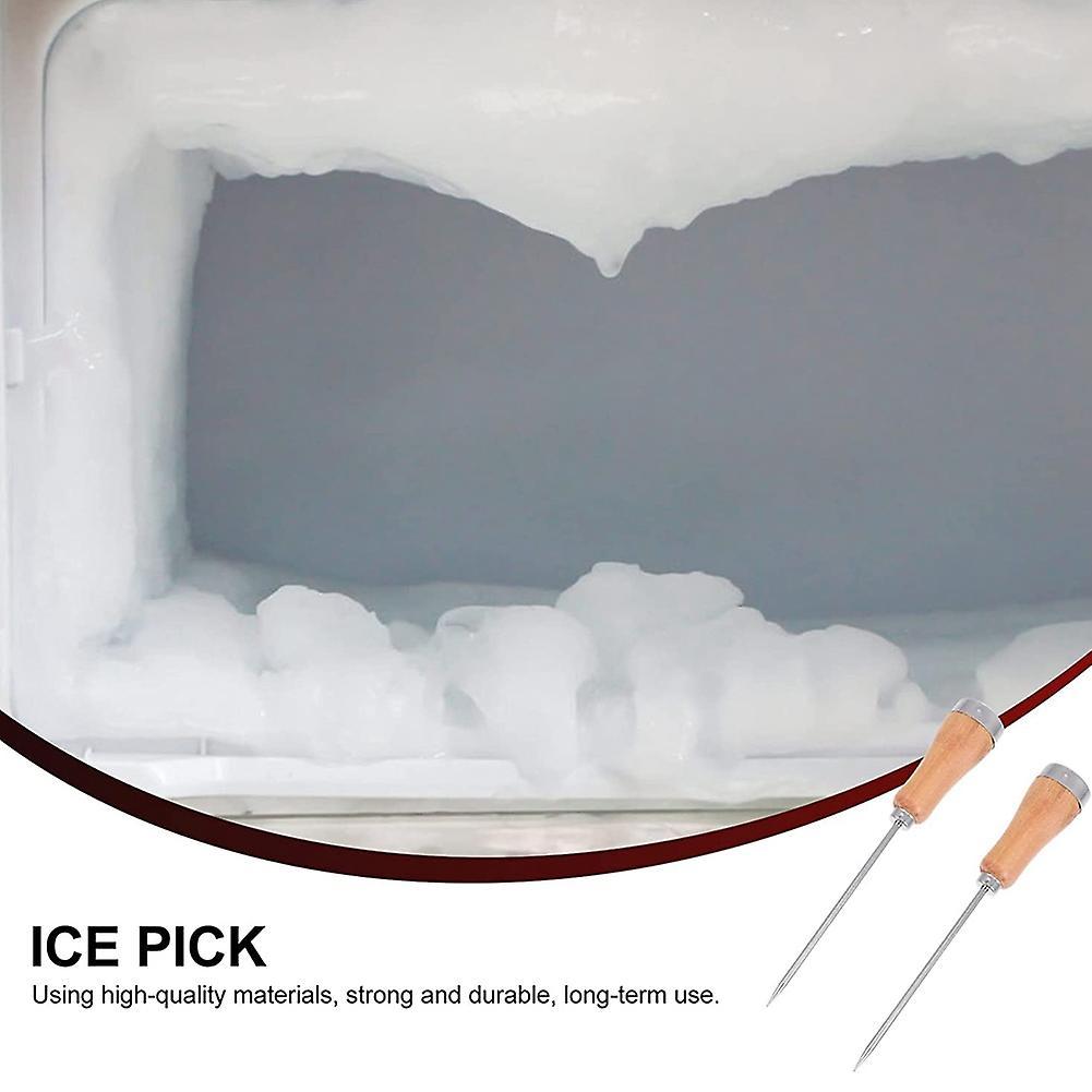 2pcs Ice Picker with Wooden Handle Stainless Steel Tools for Kitchen