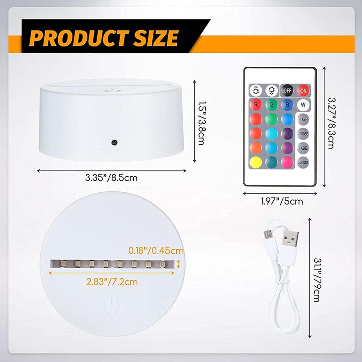 18 Pieces 3d Led Light Base, for Acrylic and Resin Glass (white)