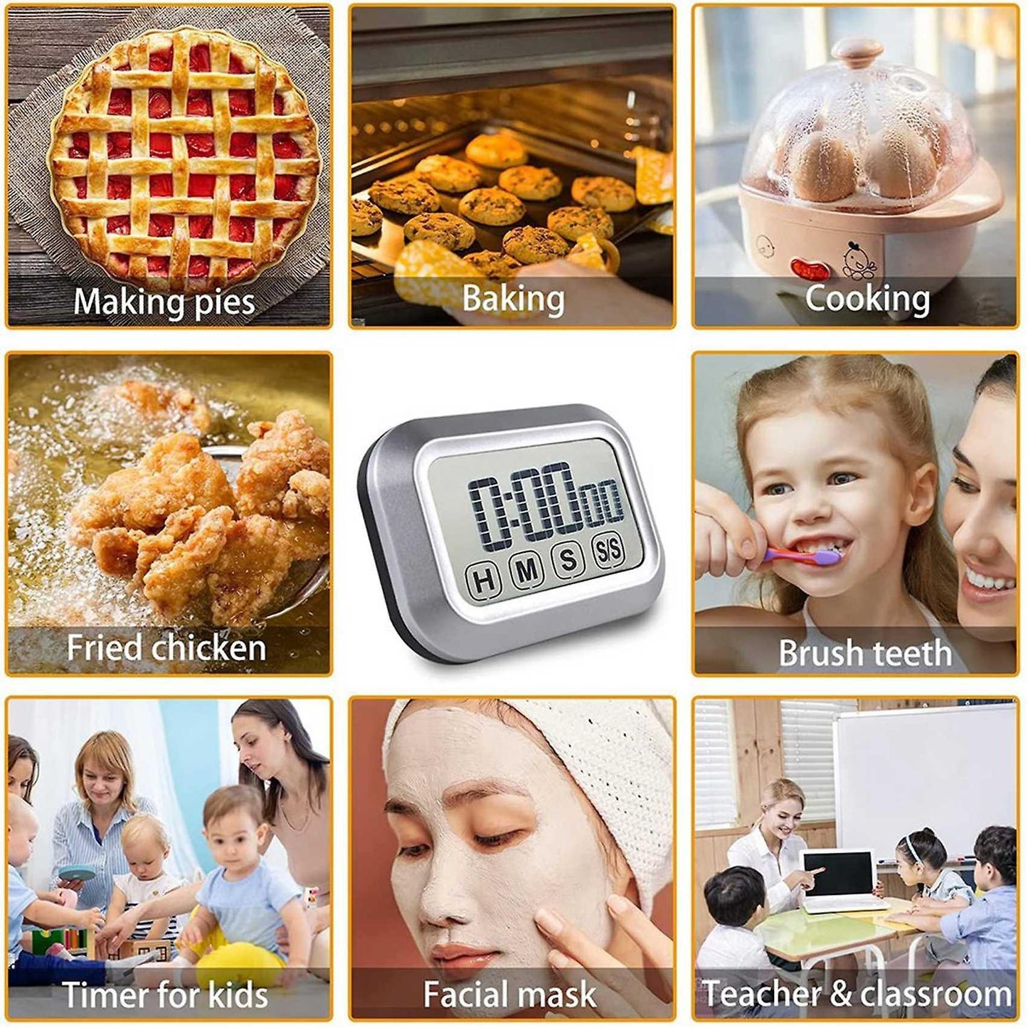 Digital Kitchen Timer Press Screen for Cooking,magnetic (silver)