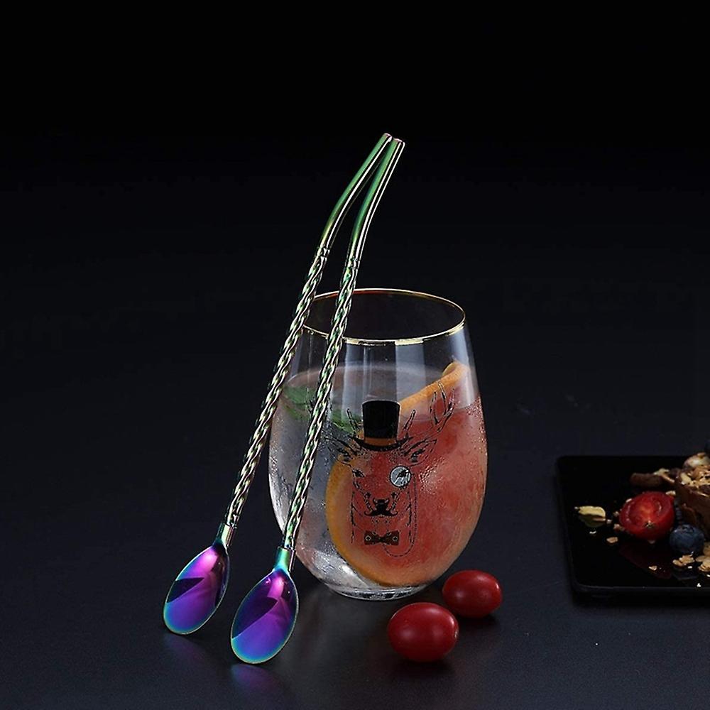 Rainbow Ice Tea Spoon with Straw Handle, Stainless Steel,4 Pieces