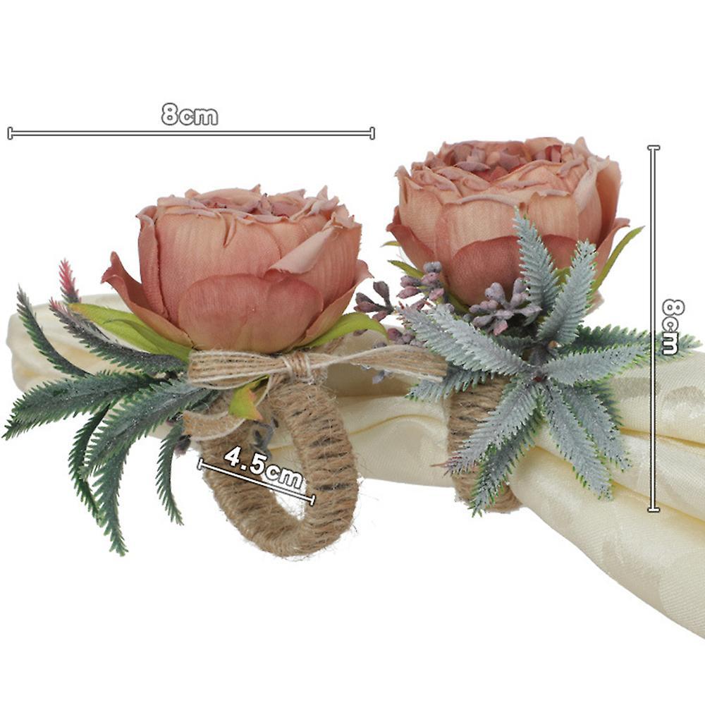 4pcs Artificial Rose Flower Napkin Ring Table Decoration(orange)