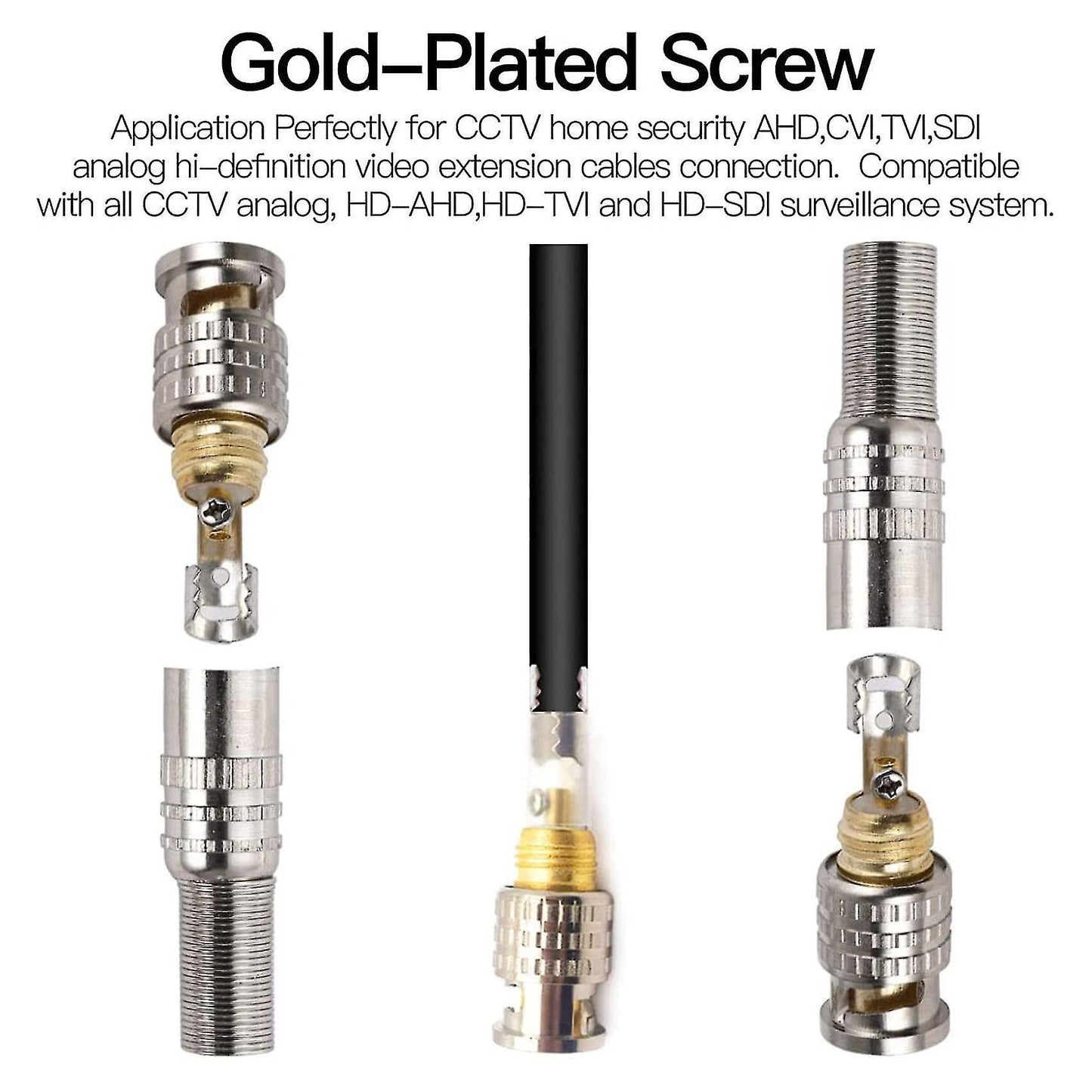 (10pcs) Rg59 Bnc Male Plug Solderless Coupler Connector Adapter Cctv