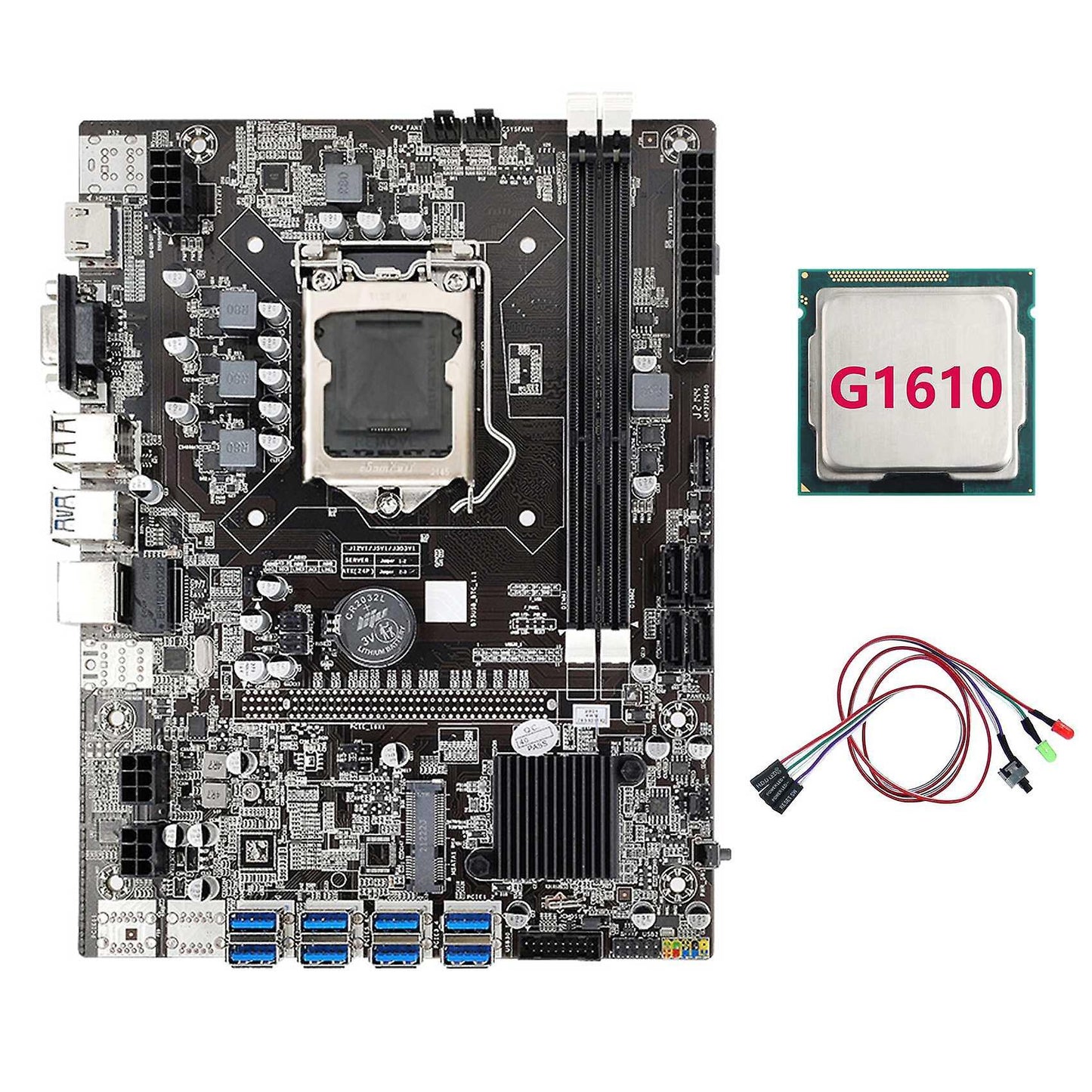 B75 Eth Mining Motherboard+g1610 Cpu+switch Cable with Light Ddr3