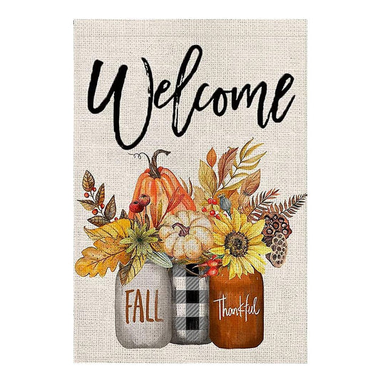 Fall Welcome Garden Flag Floral Thankful 12x18 Inch