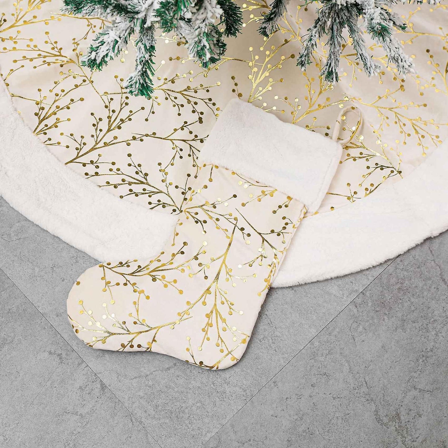 Flower Branch Pattern, Plush Christmas Socks, Decorations,