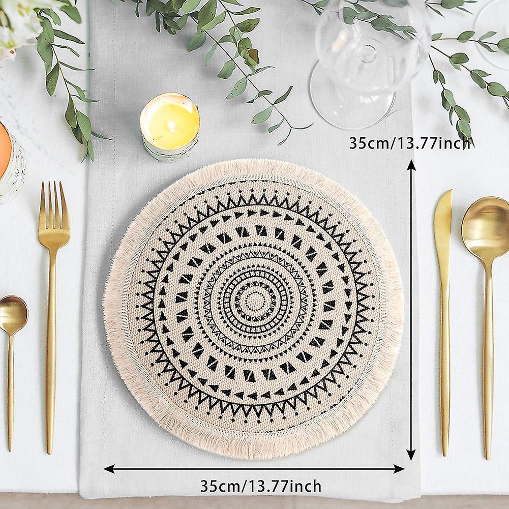 Set Of 2 Breakfast Placemats Round Placemats Non-slip Black