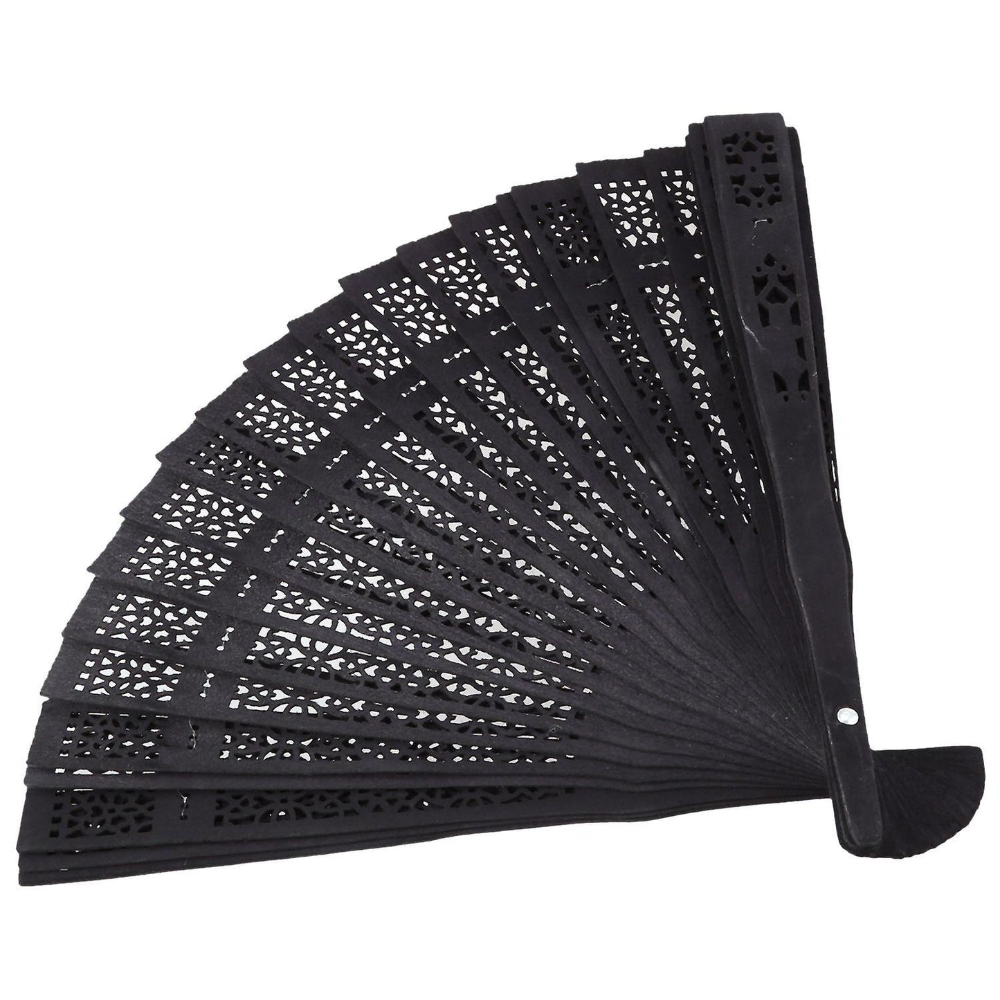 8 Inch Folding Original Wooden Hand Flower Bamboo Pocket Fan-black